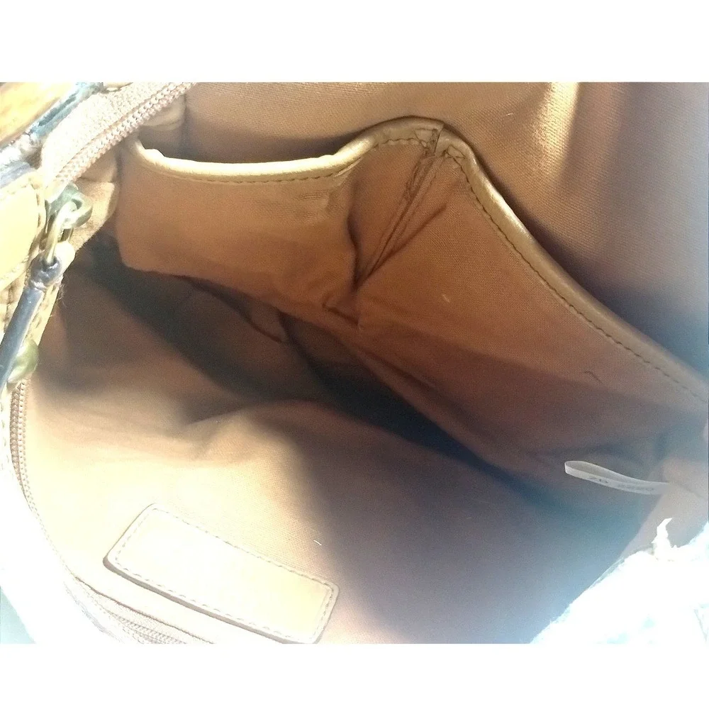 Fossil Genuine Classic 1954 Paisley Canvas Shoulder Bag Tan Leather Trim Boho